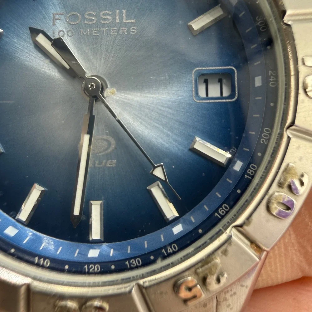 Vintage Fossil Blue Watch Blue Dial Stainless Steel BQ-9034 Mens 40mm UNTESTED